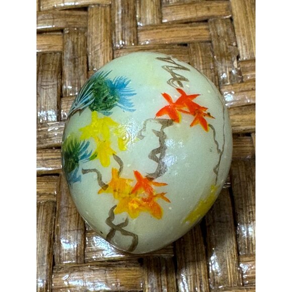 Oriental Asian Hand-Painted Marble Egg With Cranes & Floral Design 1" Tall - Picture 3 of 7